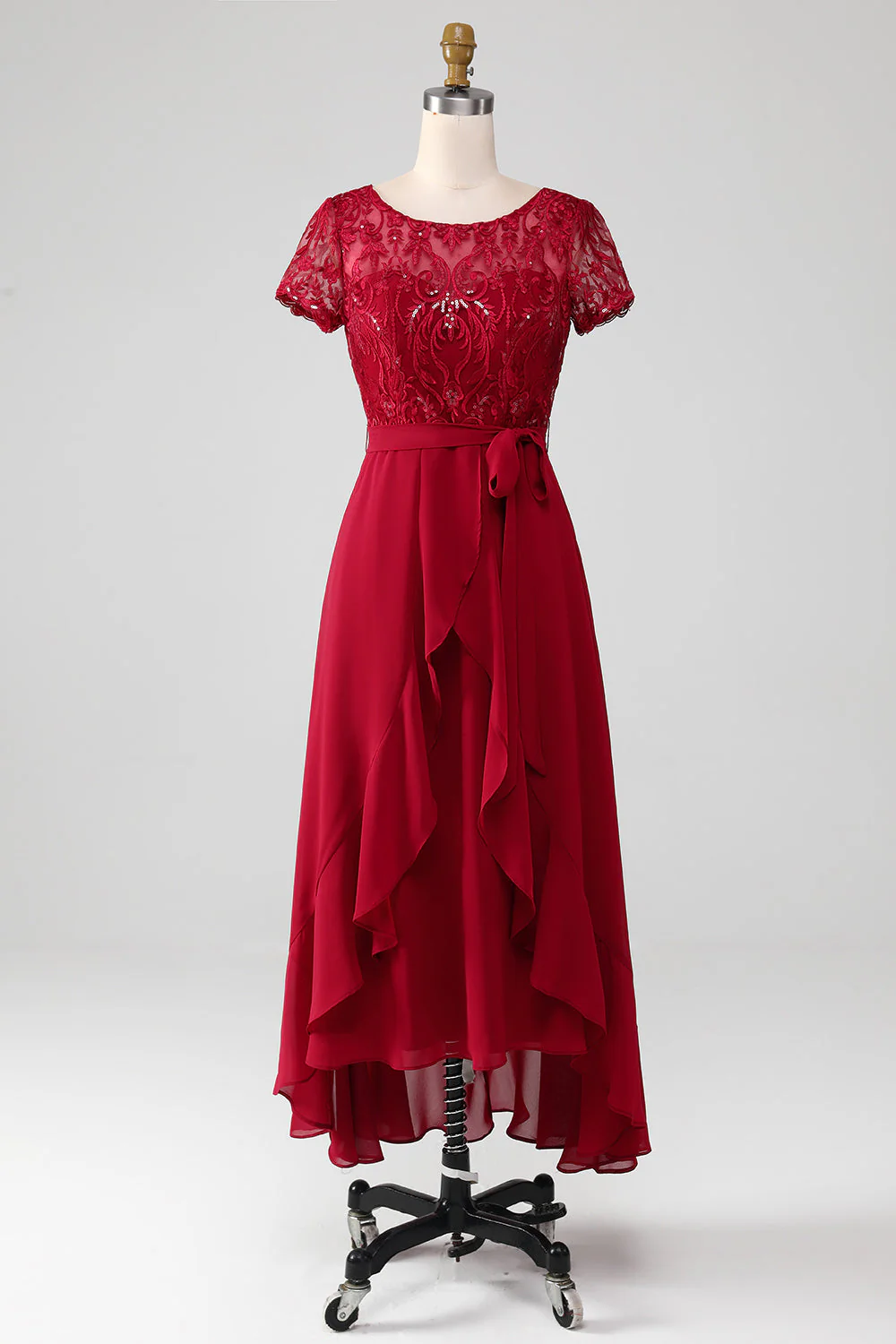 Sparkly Burgundy A-Line Sequin Choir Dress with Ruffles - Image 8