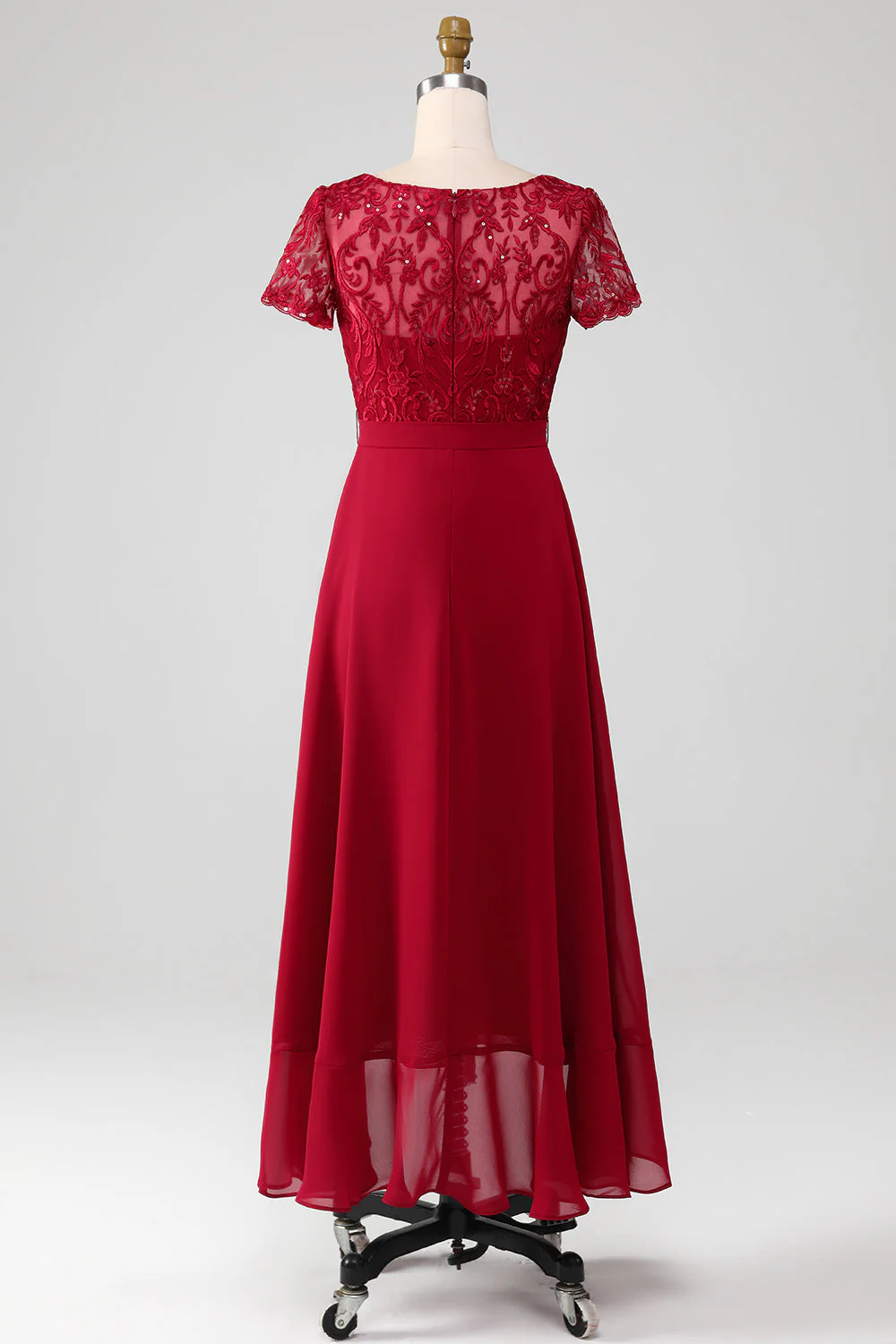 Sparkly Burgundy A-Line Sequin Choir Dress with Ruffles - Image 9