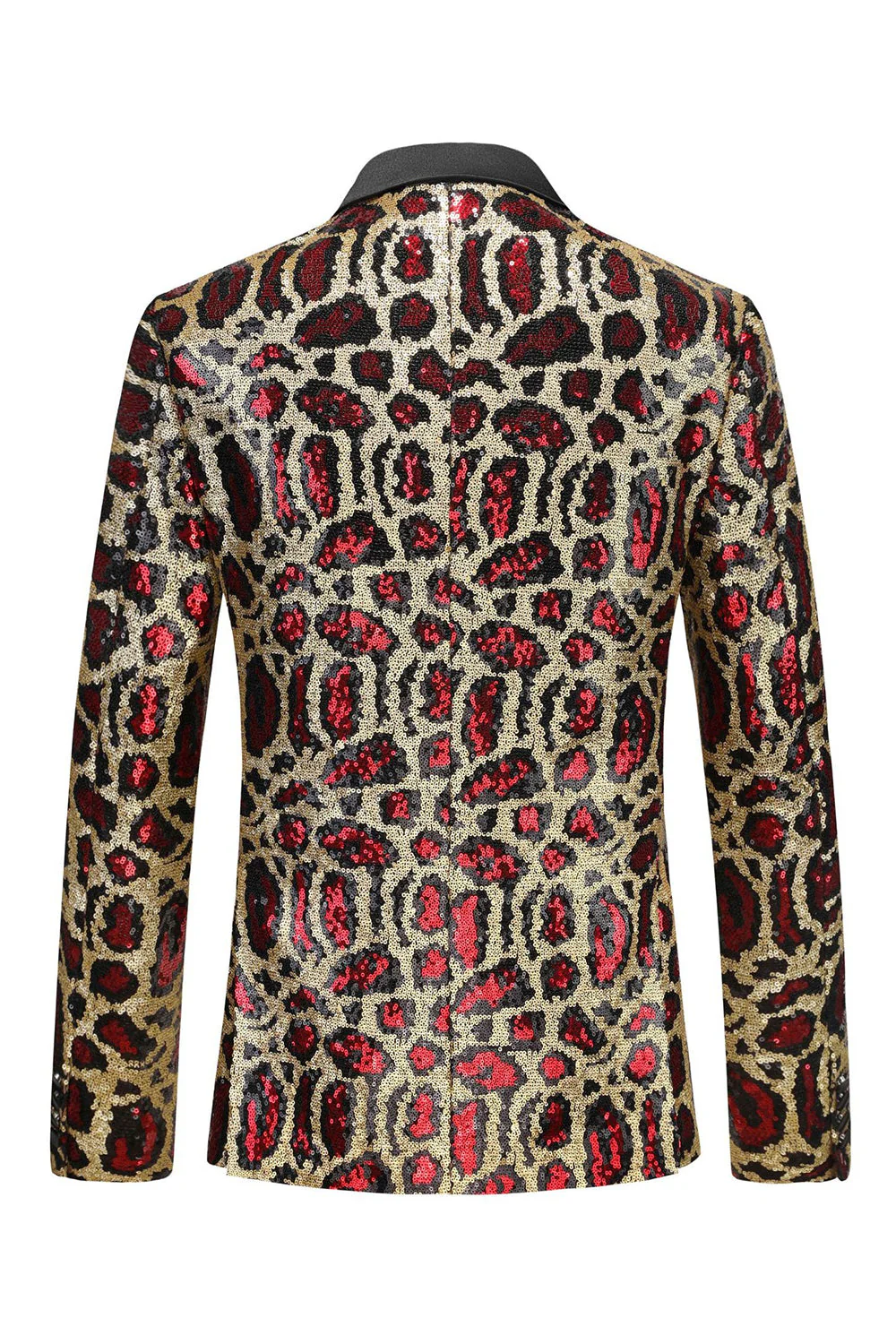 Sparkly Burgundy Leopard Sequin Peak Lapel Single Breasted Men' Blazer - Image 2