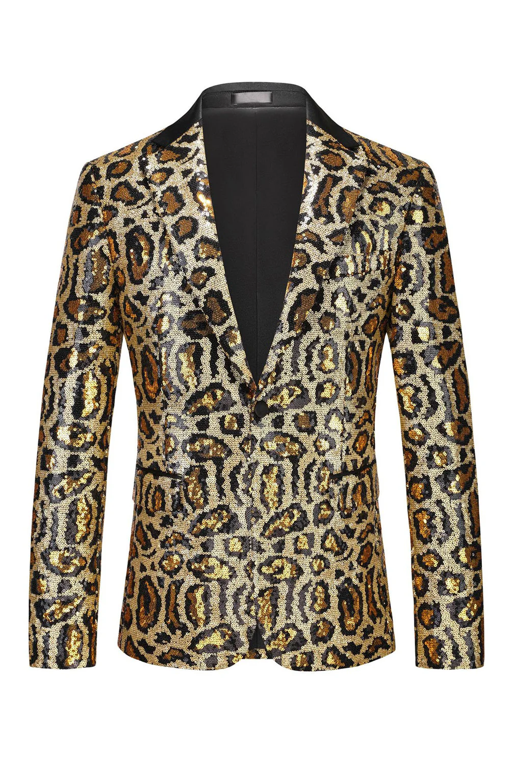 Sparkly Burgundy Leopard Sequin Peak Lapel Single Breasted Men' Blazer - Image 3