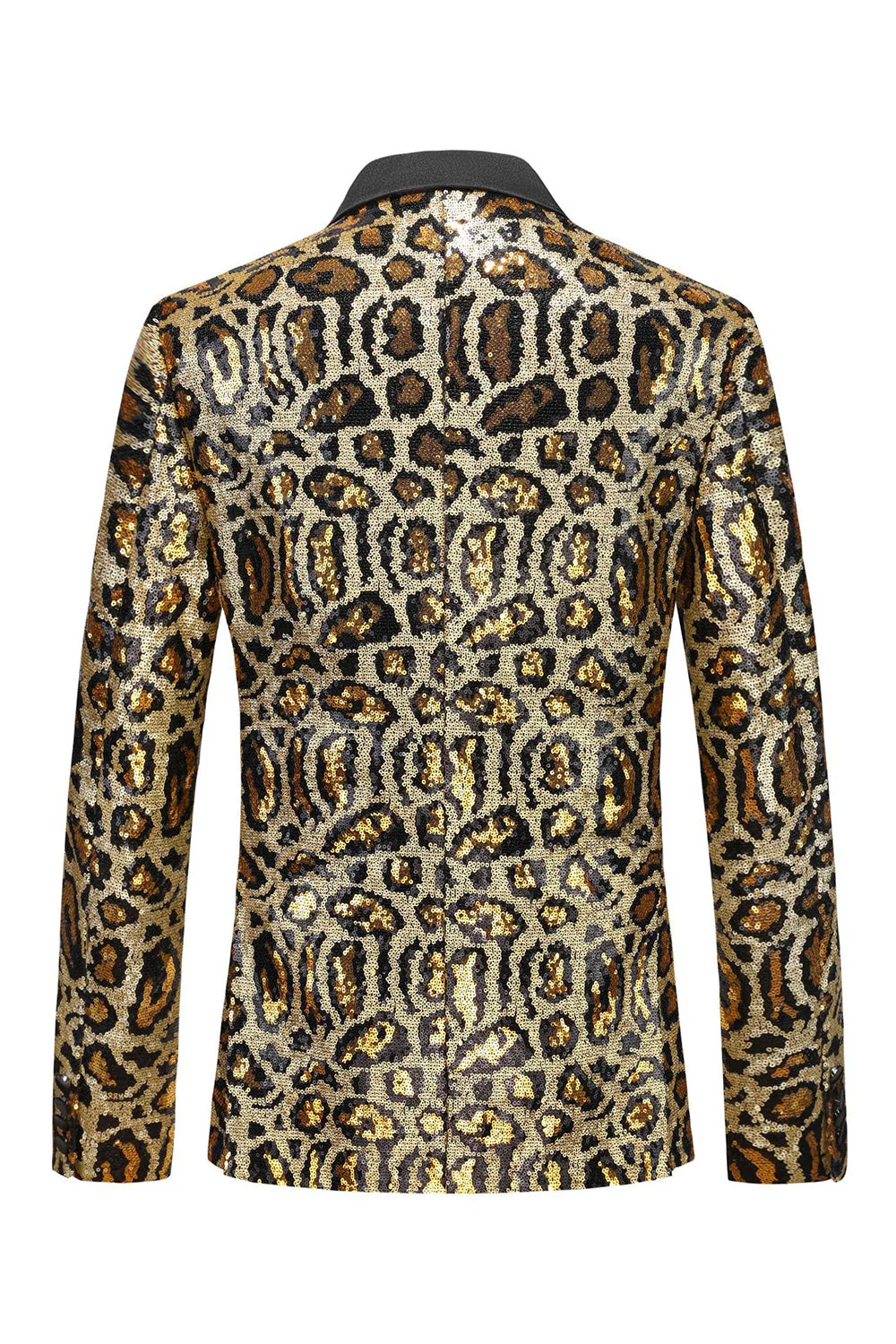 Sparkly Burgundy Leopard Sequin Peak Lapel Single Breasted Men' Blazer - Image 4