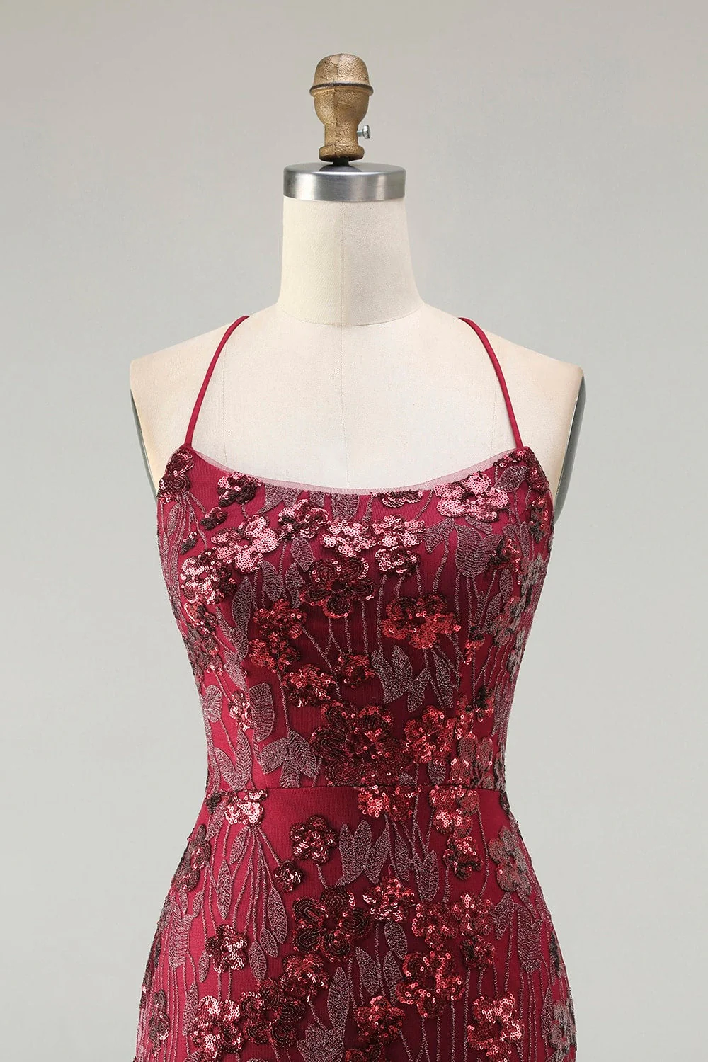 Sparkly Burgundy Mermaid Appliqued Long Prom Dress with Sequins - Image 4