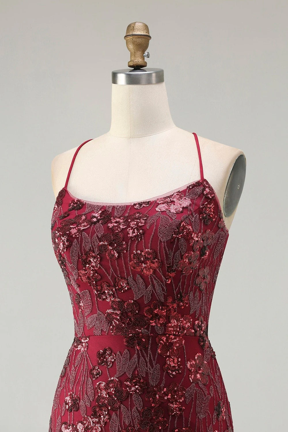 Sparkly Burgundy Mermaid Appliqued Long Prom Dress with Sequins - Image 6