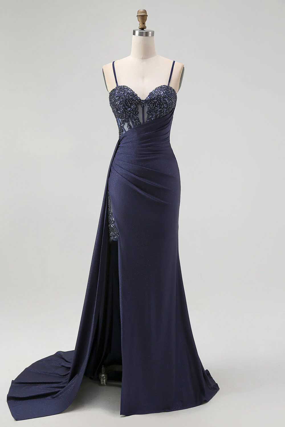Sparkly Burgundy Mermaid Corset Sequin Long Prom Dress with Beading - Image 10