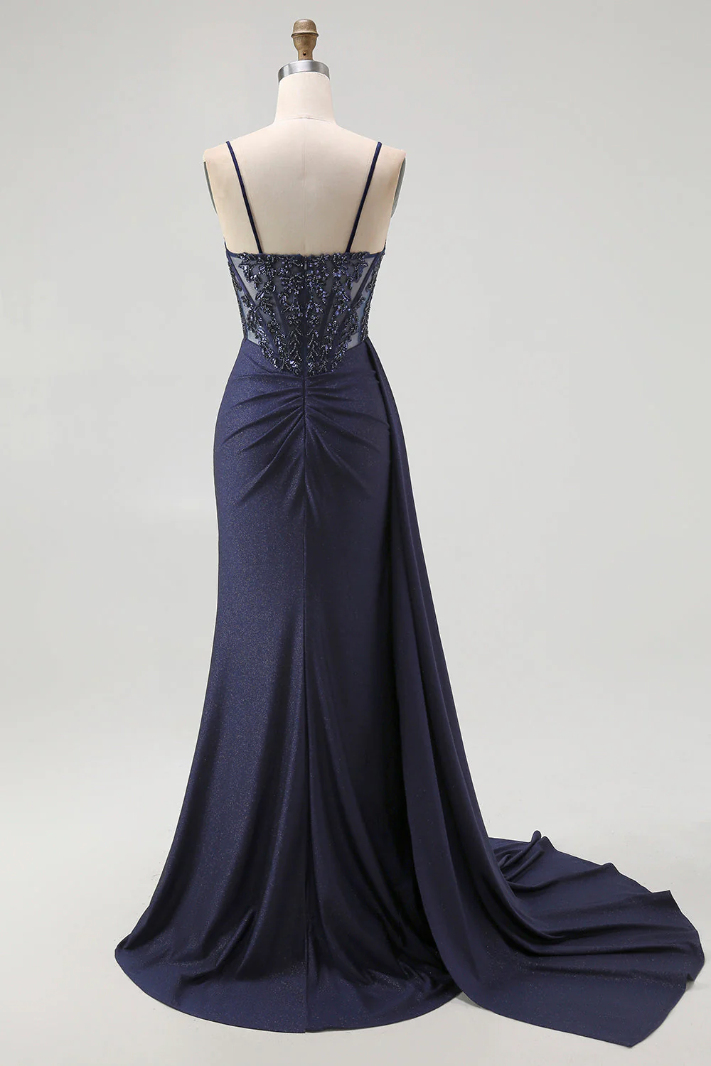 Sparkly Burgundy Mermaid Corset Sequin Long Prom Dress with Beading - Image 11