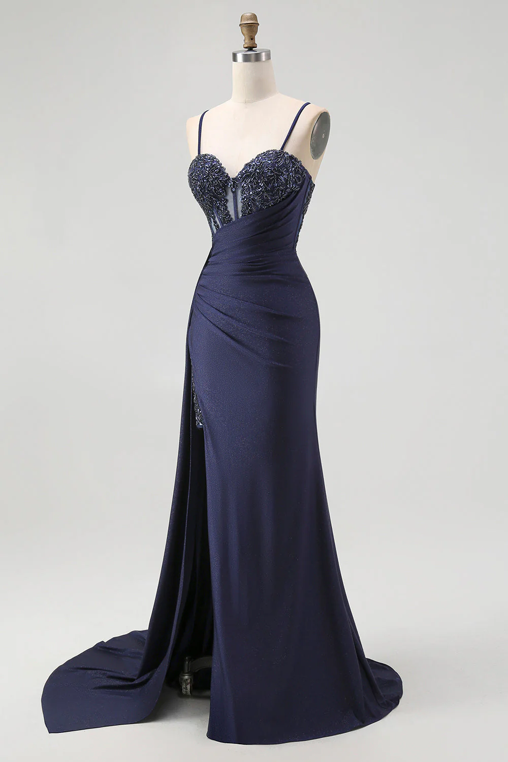 Sparkly Burgundy Mermaid Corset Sequin Long Prom Dress with Beading - Image 12