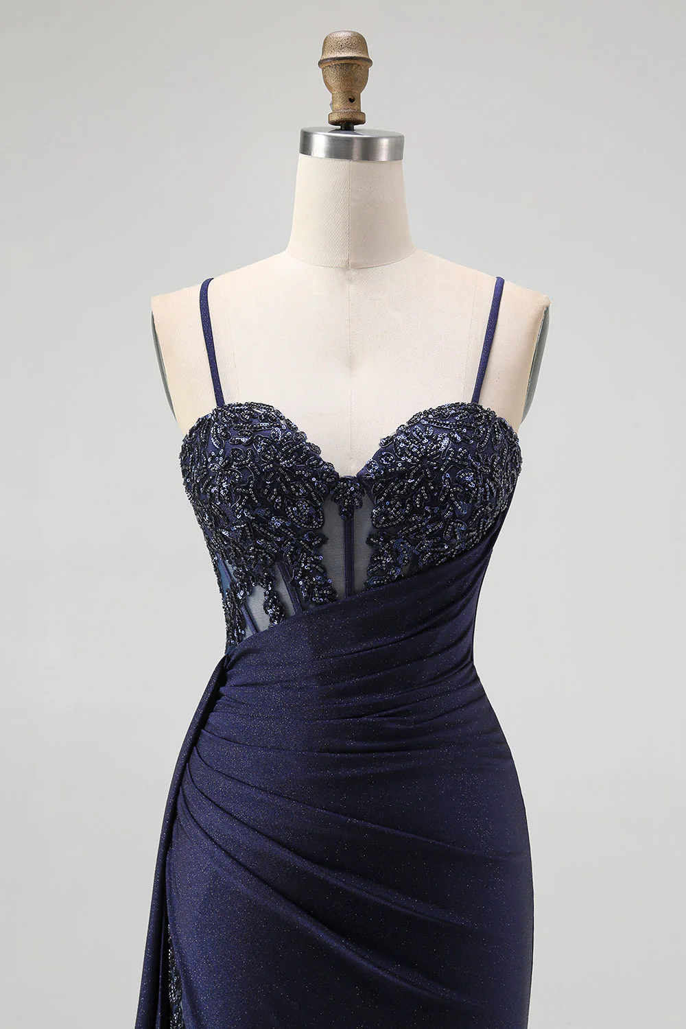 Sparkly Burgundy Mermaid Corset Sequin Long Prom Dress with Beading - Image 13