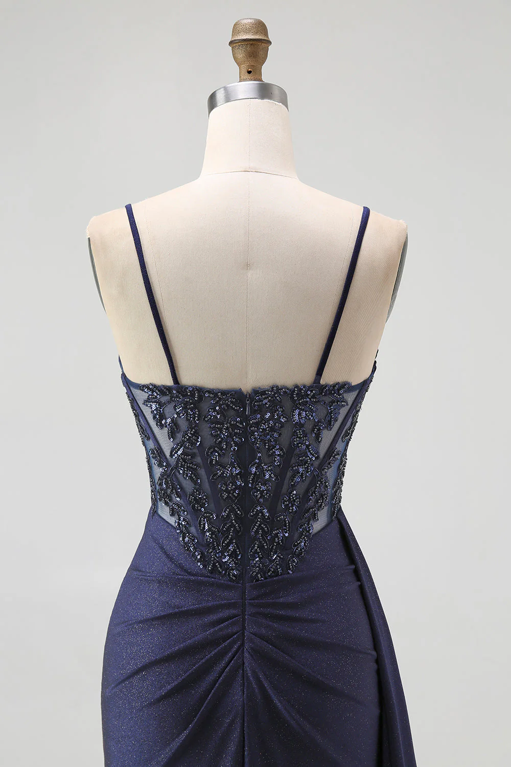 Sparkly Burgundy Mermaid Corset Sequin Long Prom Dress with Beading - Image 14