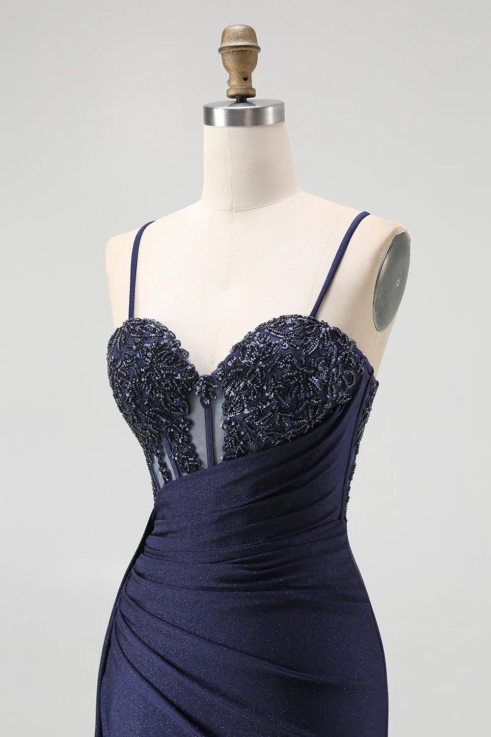 Sparkly Burgundy Mermaid Corset Sequin Long Prom Dress with Beading - Image 15