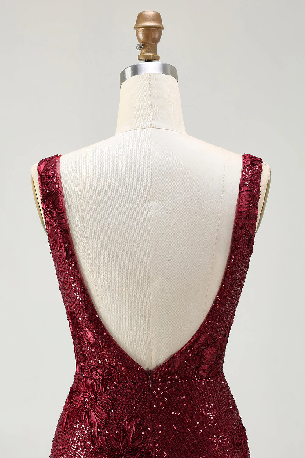 Sparkly Burgundy Mermaid Sequin V Neck Long Prom Dress with Slit - Image 5
