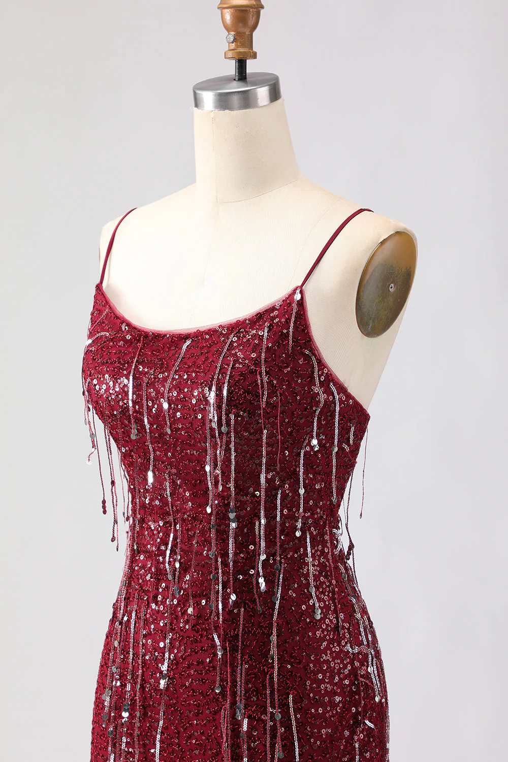 Sparkly Burgundy Mermaid Sequins Lace Up Back Long Prom Dress with Slit - Image 6