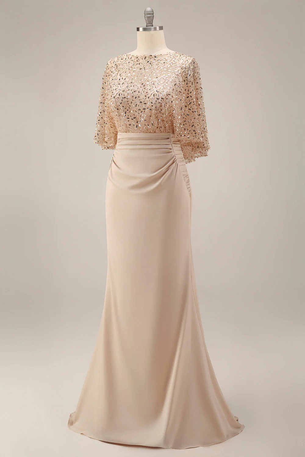 Sparkly Champagne Long Mermaid Sequin Mother of the Bride Dress - Image 3