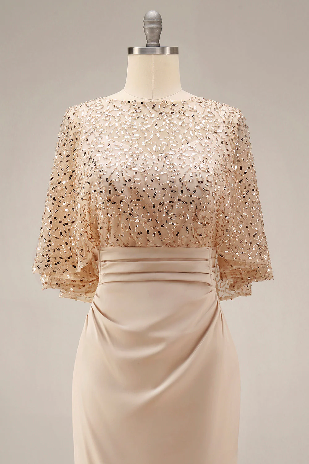 Sparkly Champagne Long Mermaid Sequin Mother of the Bride Dress - Image 4