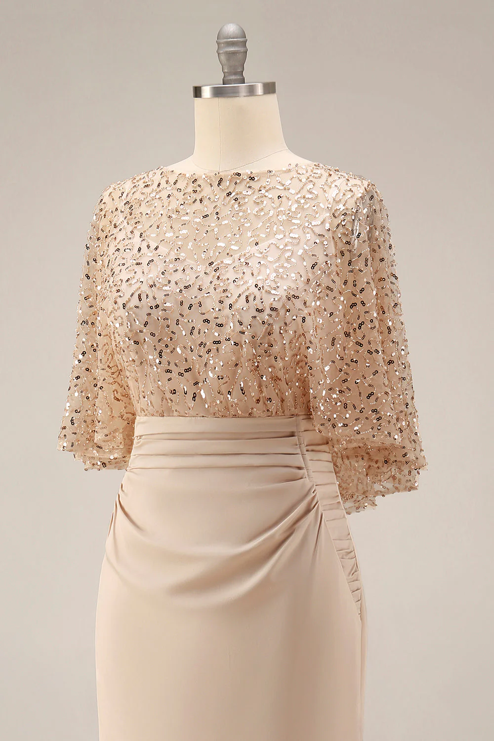 Sparkly Champagne Long Mermaid Sequin Mother of the Bride Dress - Image 6