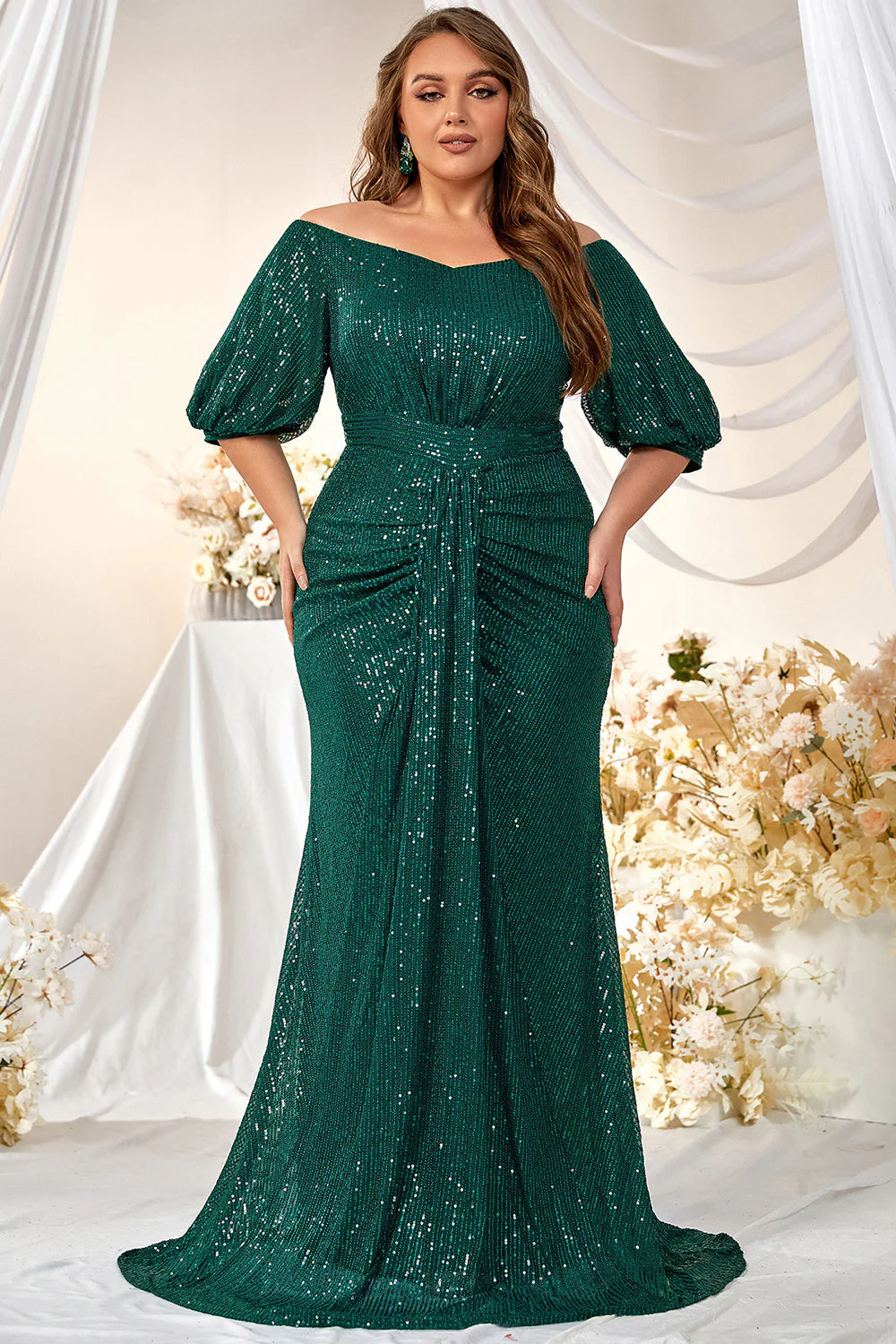 Sparkly Champagne Long Mother of the Bride Dress - Image 6