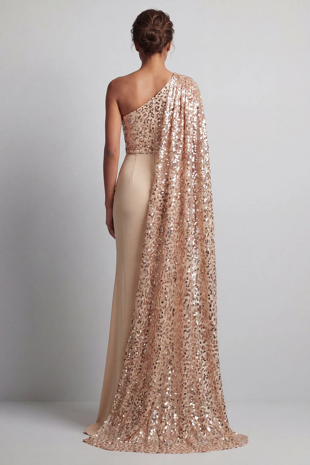 Sparkly Champagne One Shoulder Mermaid Sequin Long Mother Of the Bride Dress - Image 2