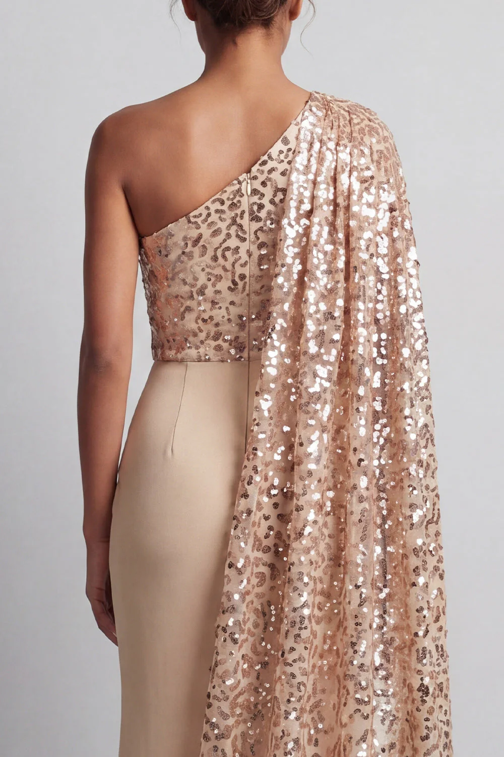 Sparkly Champagne One Shoulder Mermaid Sequin Long Mother Of the Bride Dress - Image 5
