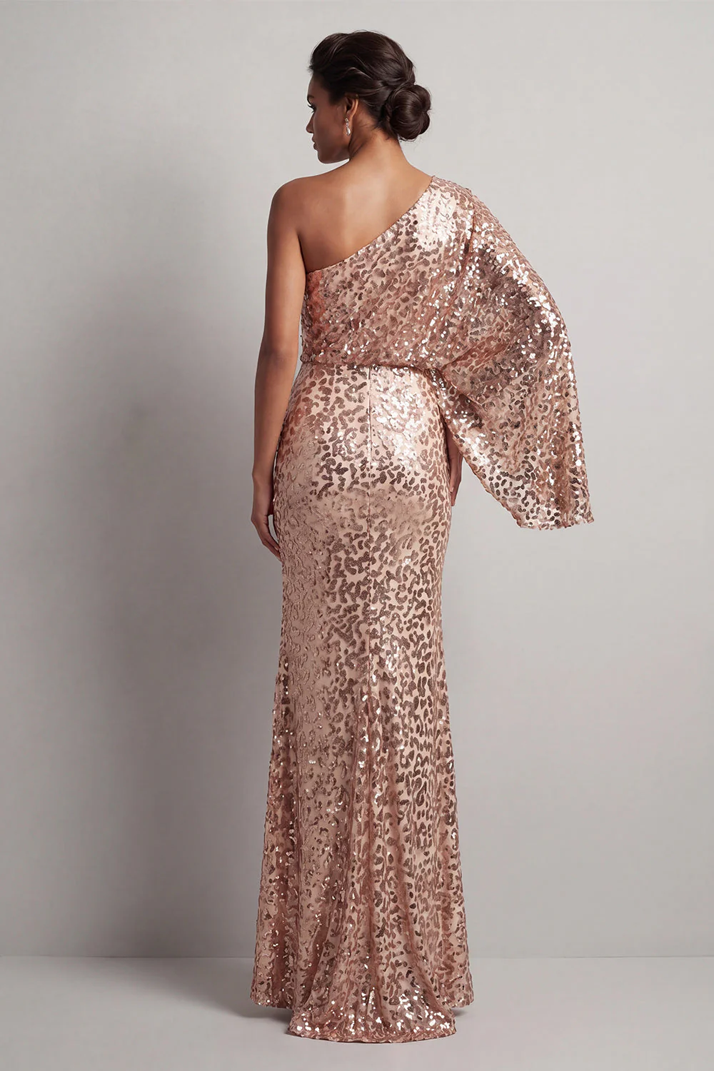 Sparkly Champagne One Shoulder Sheath Sequin Long Mother Of the Bride Dress - Image 2