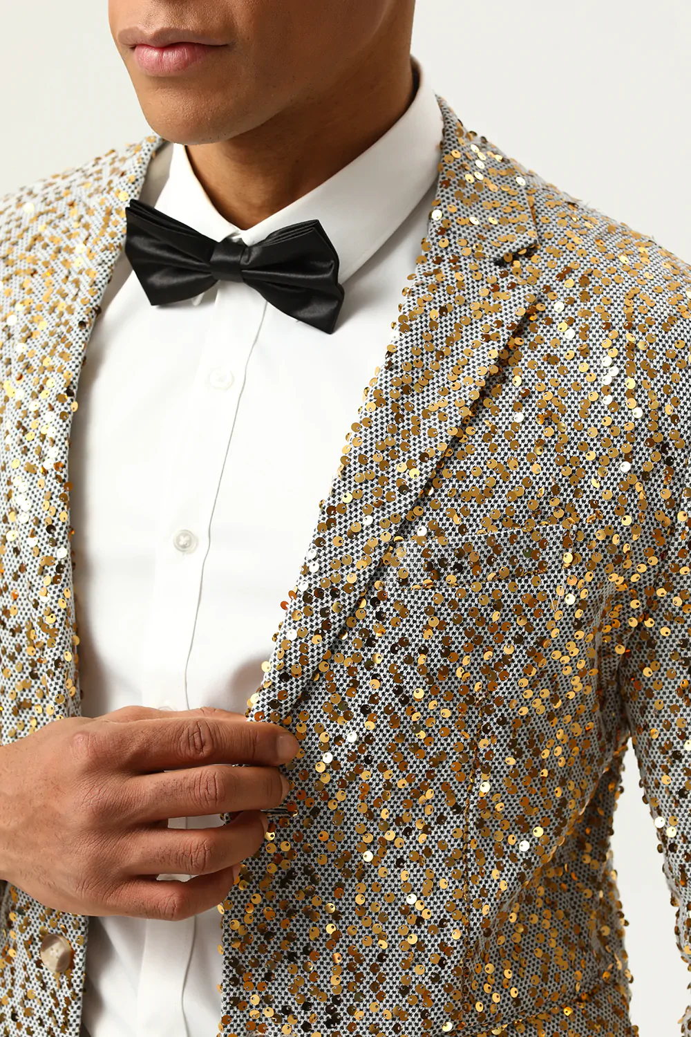 Sparkly Champagne Sequins Notched Lapel Men's Prom Blazer - Image 3