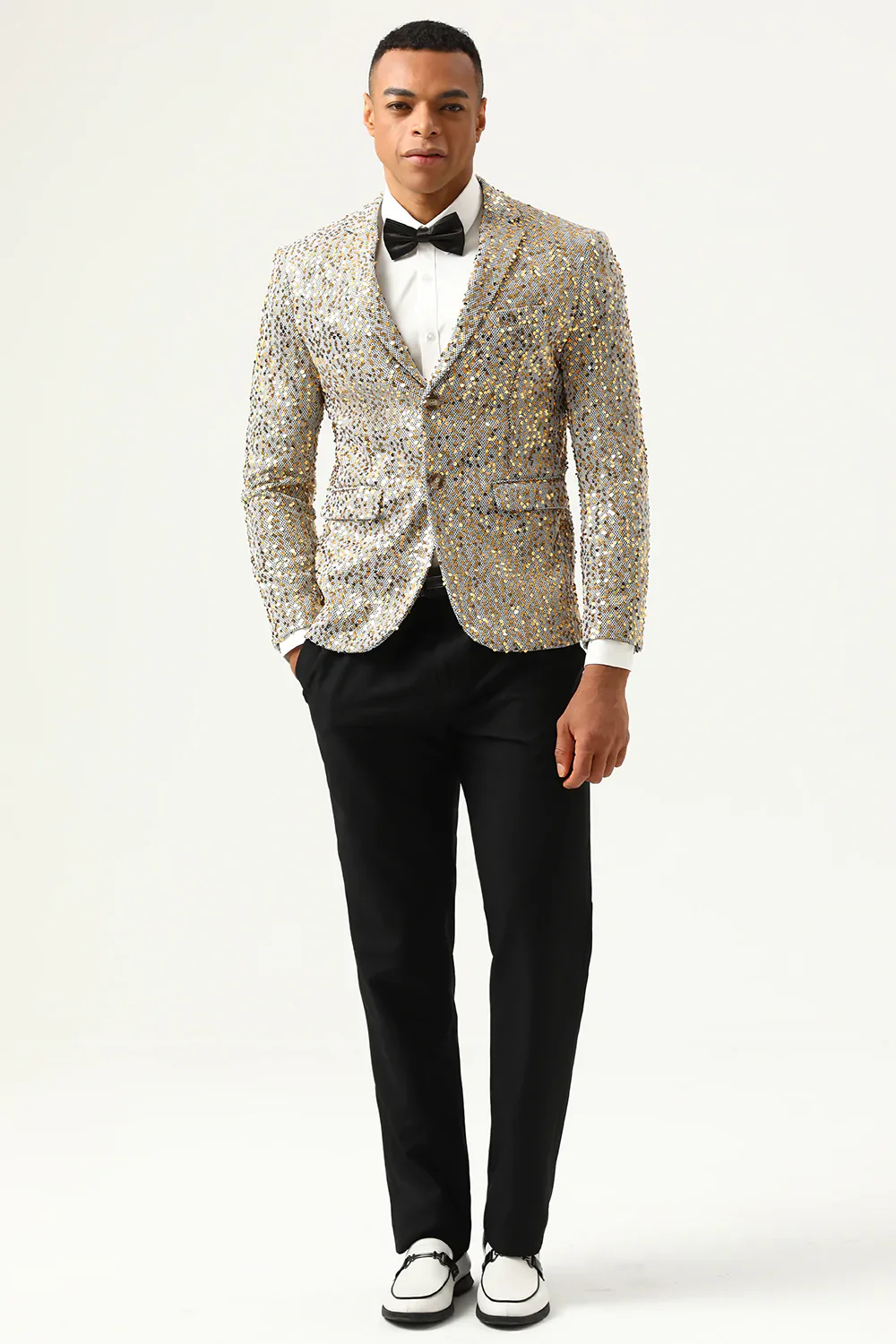 Sparkly Champagne Sequins Notched Lapel Men's Prom Blazer - Image 4