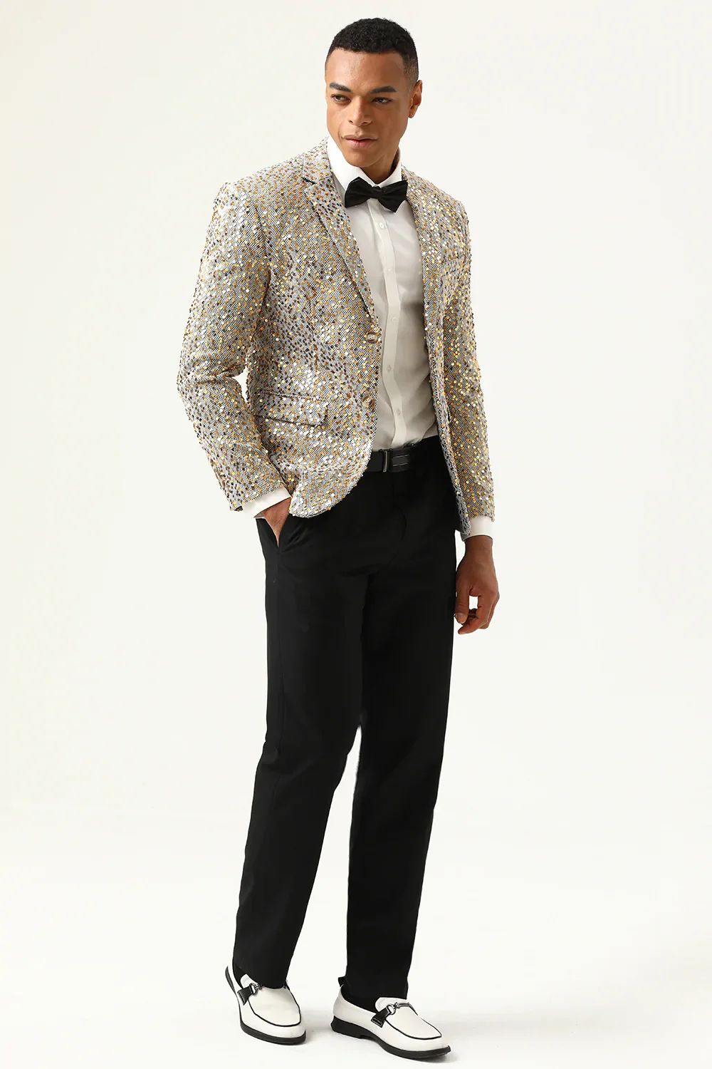 Sparkly Champagne Sequins Notched Lapel Men's Prom Blazer - Image 5