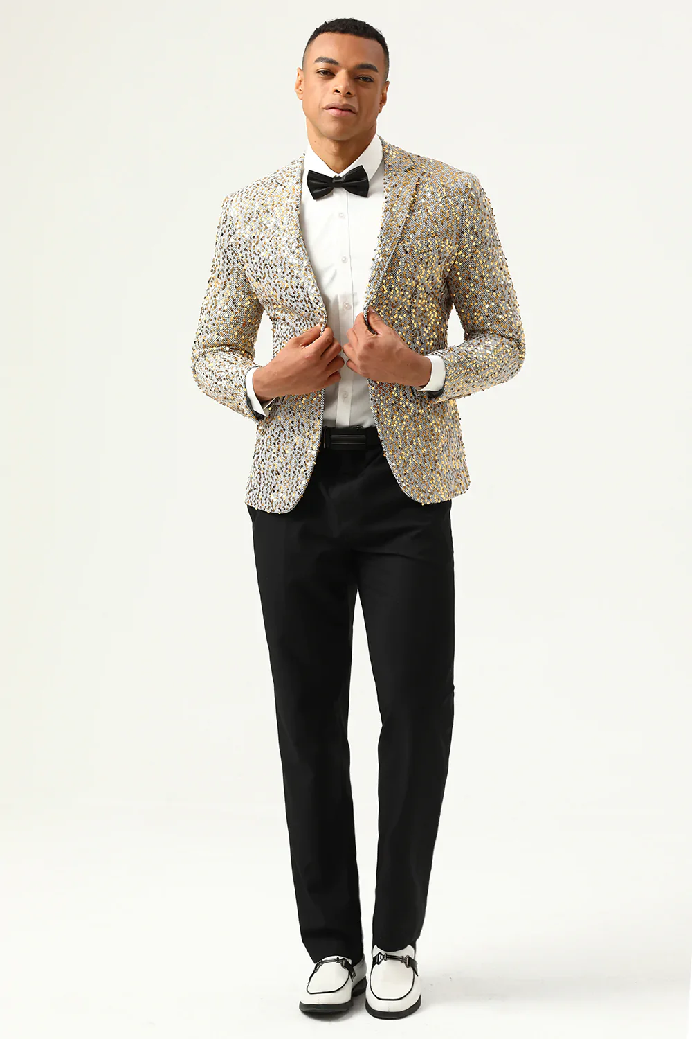 Sparkly Champagne Sequins Notched Lapel Men's Prom Blazer - Image 6