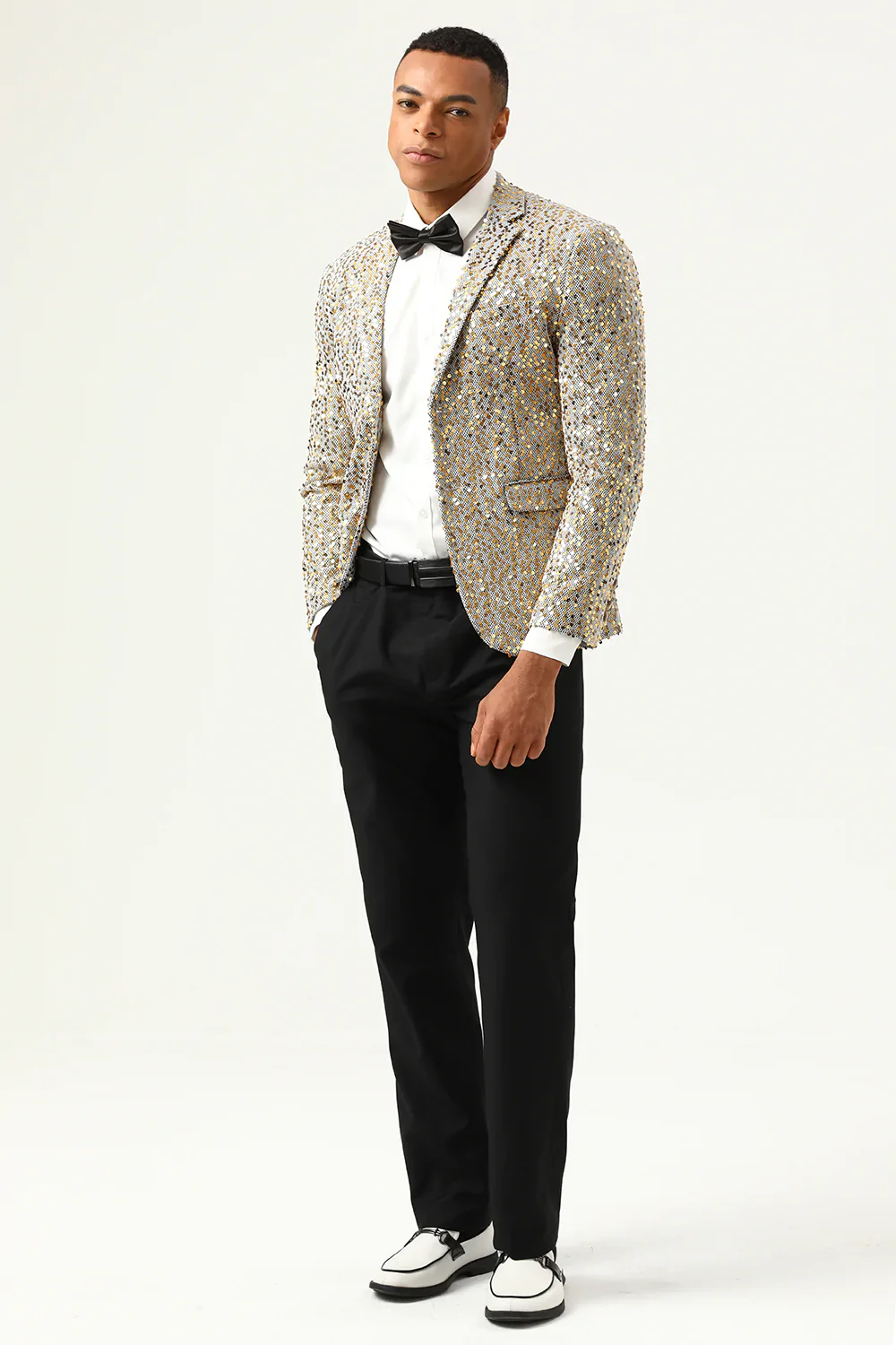 Sparkly Champagne Sequins Notched Lapel Men's Prom Blazer - Image 7