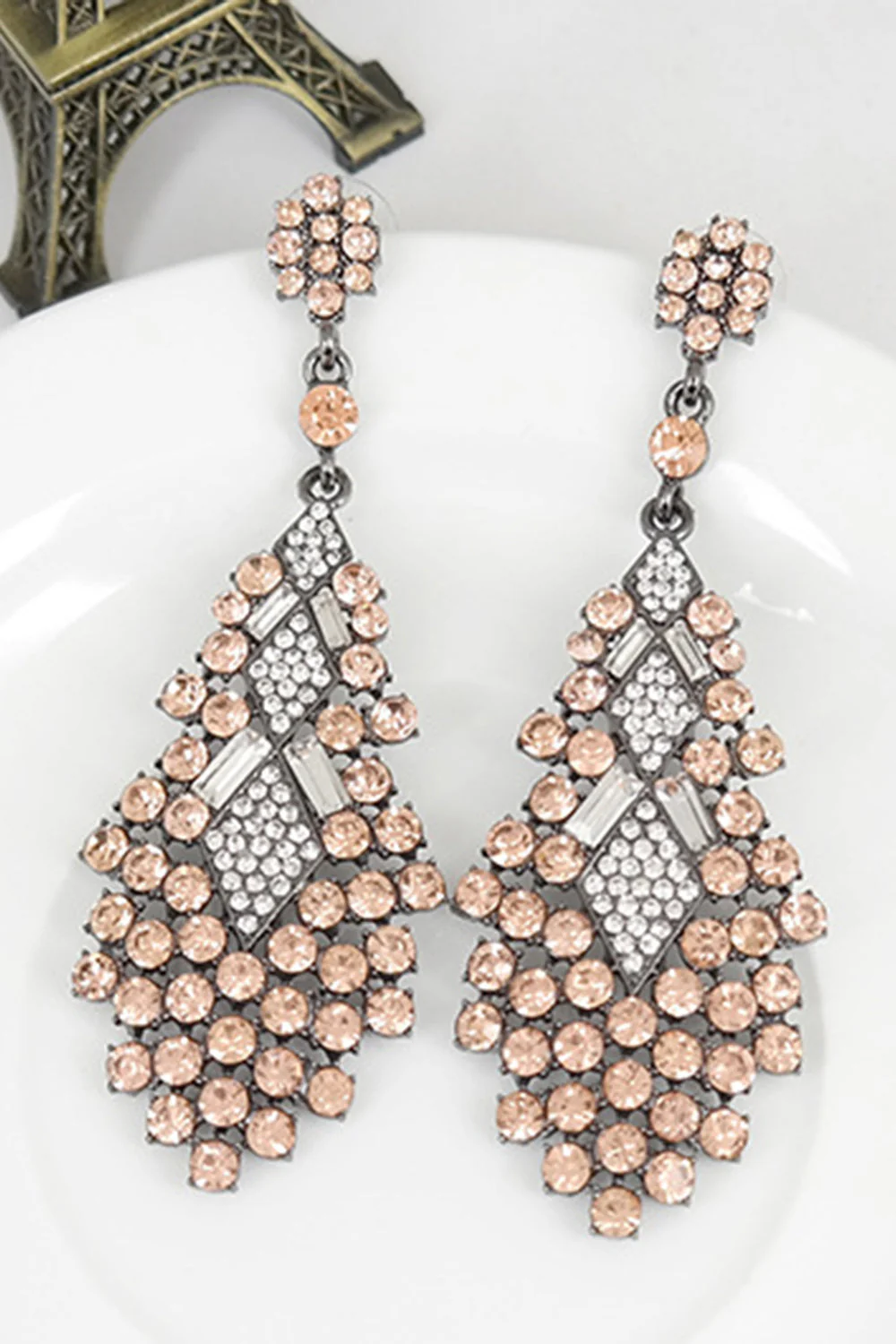 Sparkly Champagne Teardrop Party Drop Earrings with Rhinestones - Image 2