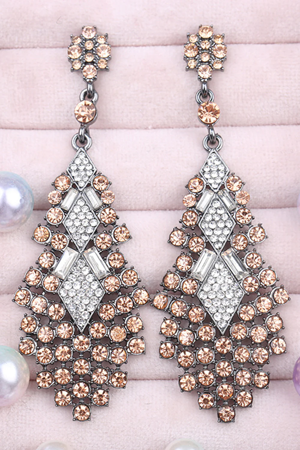 Sparkly Champagne Teardrop Party Drop Earrings with Rhinestones - Image 3