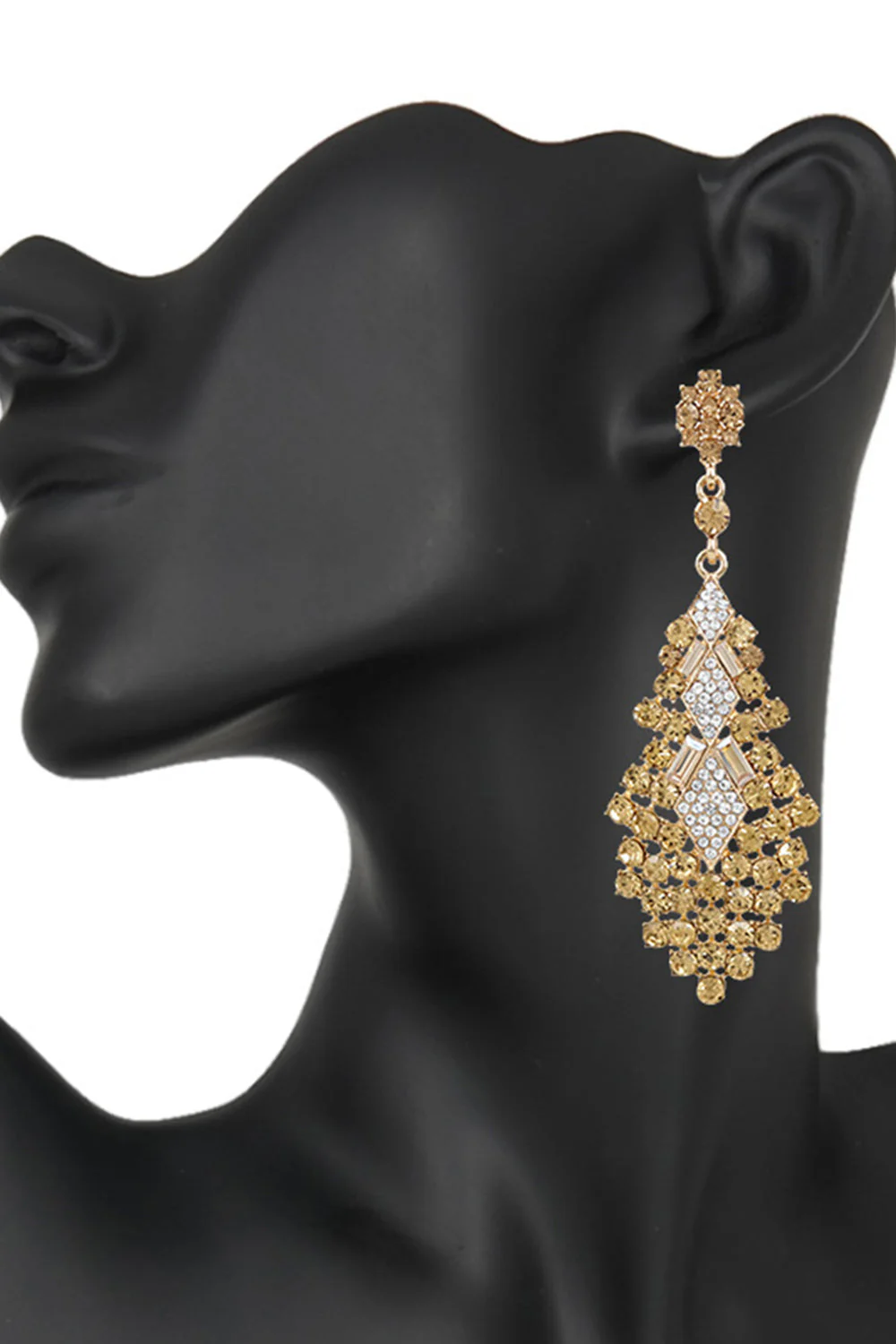 Sparkly Champagne Teardrop Party Drop Earrings with Rhinestones - Image 5