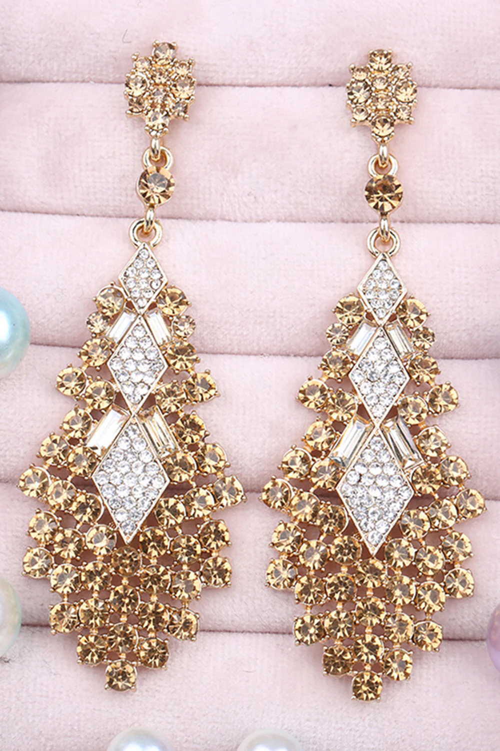 Sparkly Champagne Teardrop Party Drop Earrings with Rhinestones - Image 6