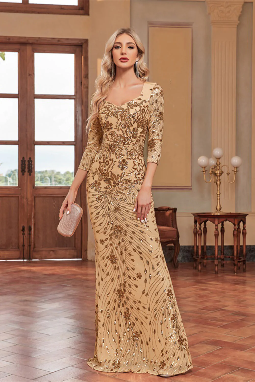 Sparkly Dark Green Mermaid Sequins Long Choir Dress with 3/4 Sleeves - Image 11