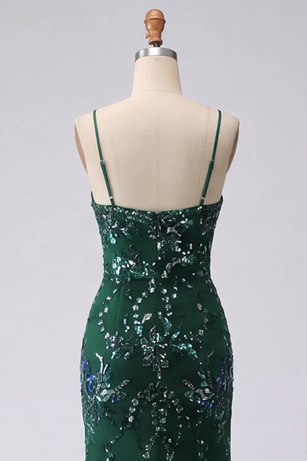 Sparkly Dark Green Mermaid Spaghetti Straps Sequin Long Prom Dress with Slit - Image 4