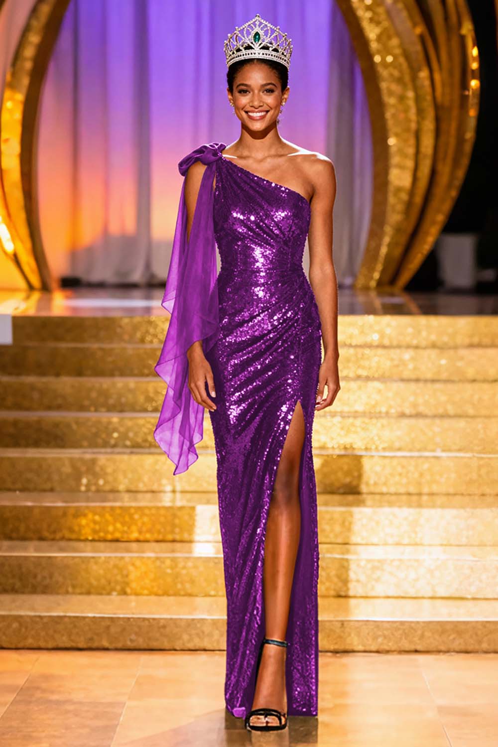 Sparkly Dark Green Sequin Mermaid One Shoulder Long Pageant Dress with Slit - Image 11