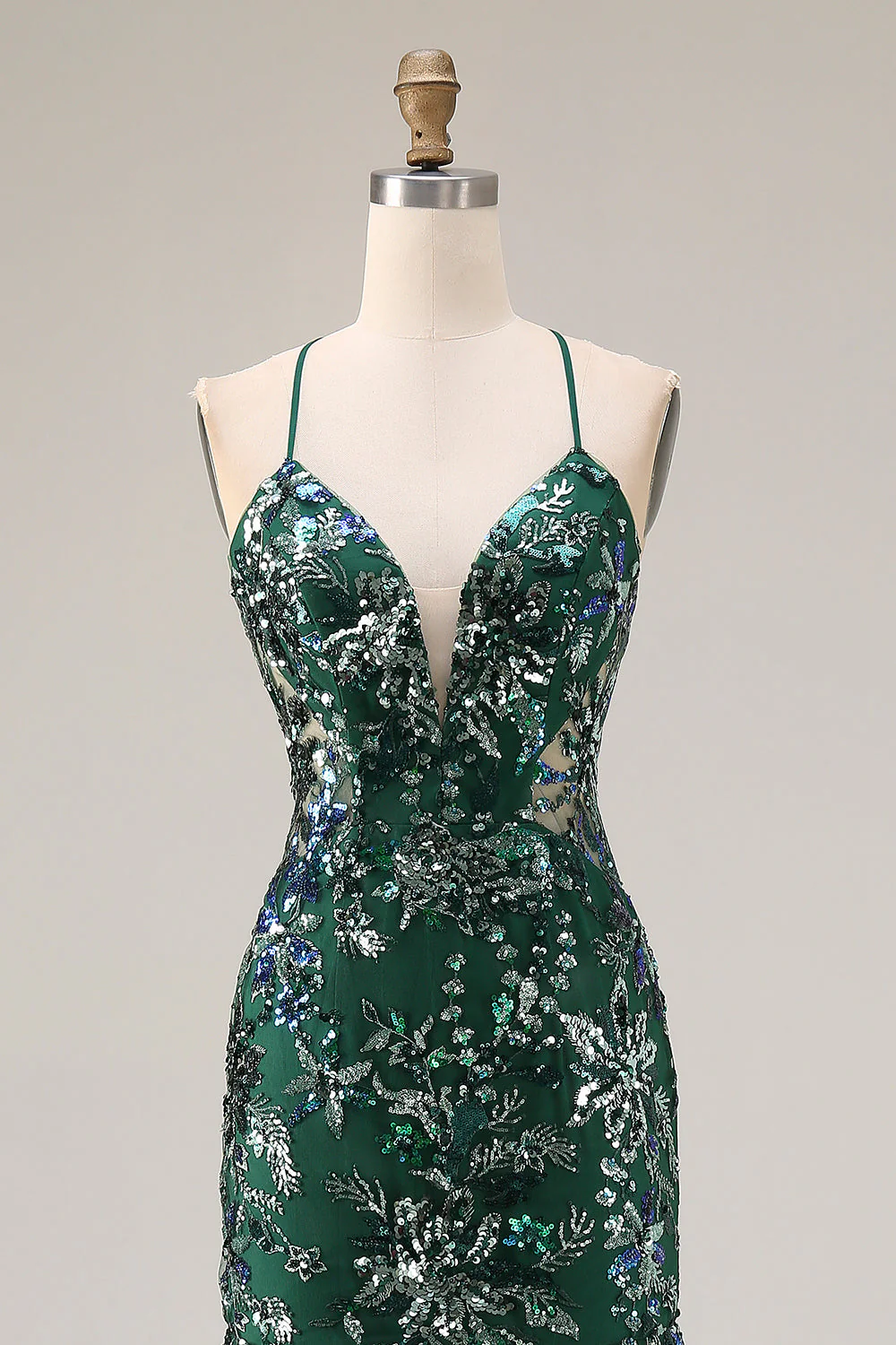 Sparkly Dark Green Sheath Open Back Long Prom Dress with Sequins - Image 4
