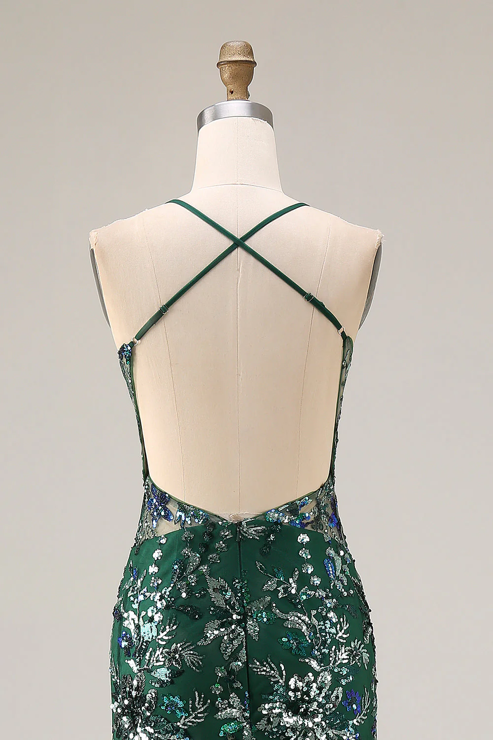 Sparkly Dark Green Sheath Open Back Long Prom Dress with Sequins - Image 5