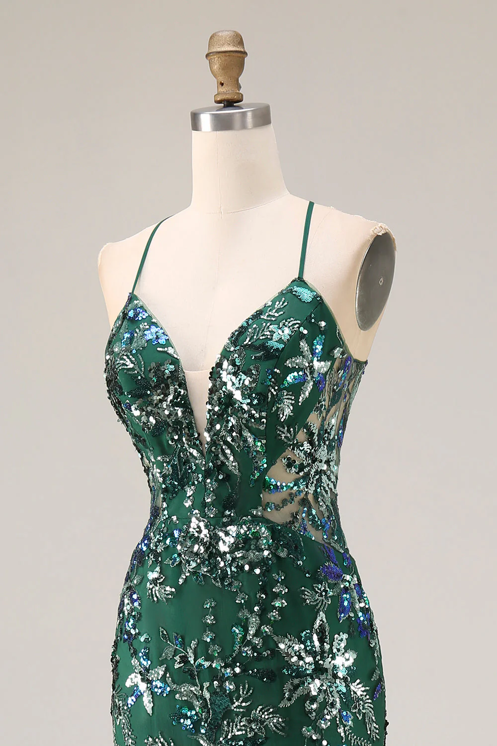 Sparkly Dark Green Sheath Open Back Long Prom Dress with Sequins - Image 6