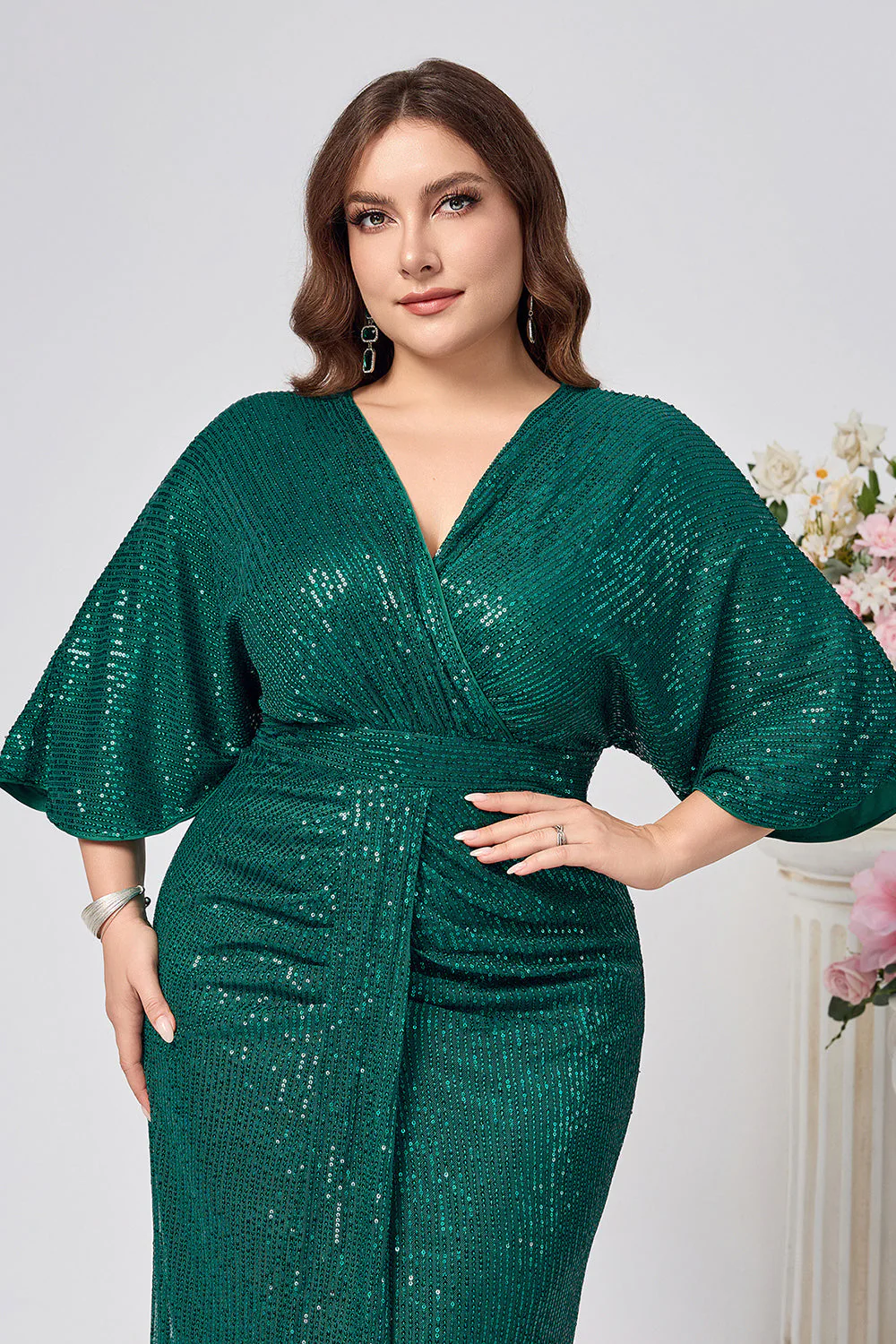 Sparkly Dark Green Sheath Ruched Long Choir Dress with Sequins - Image 6