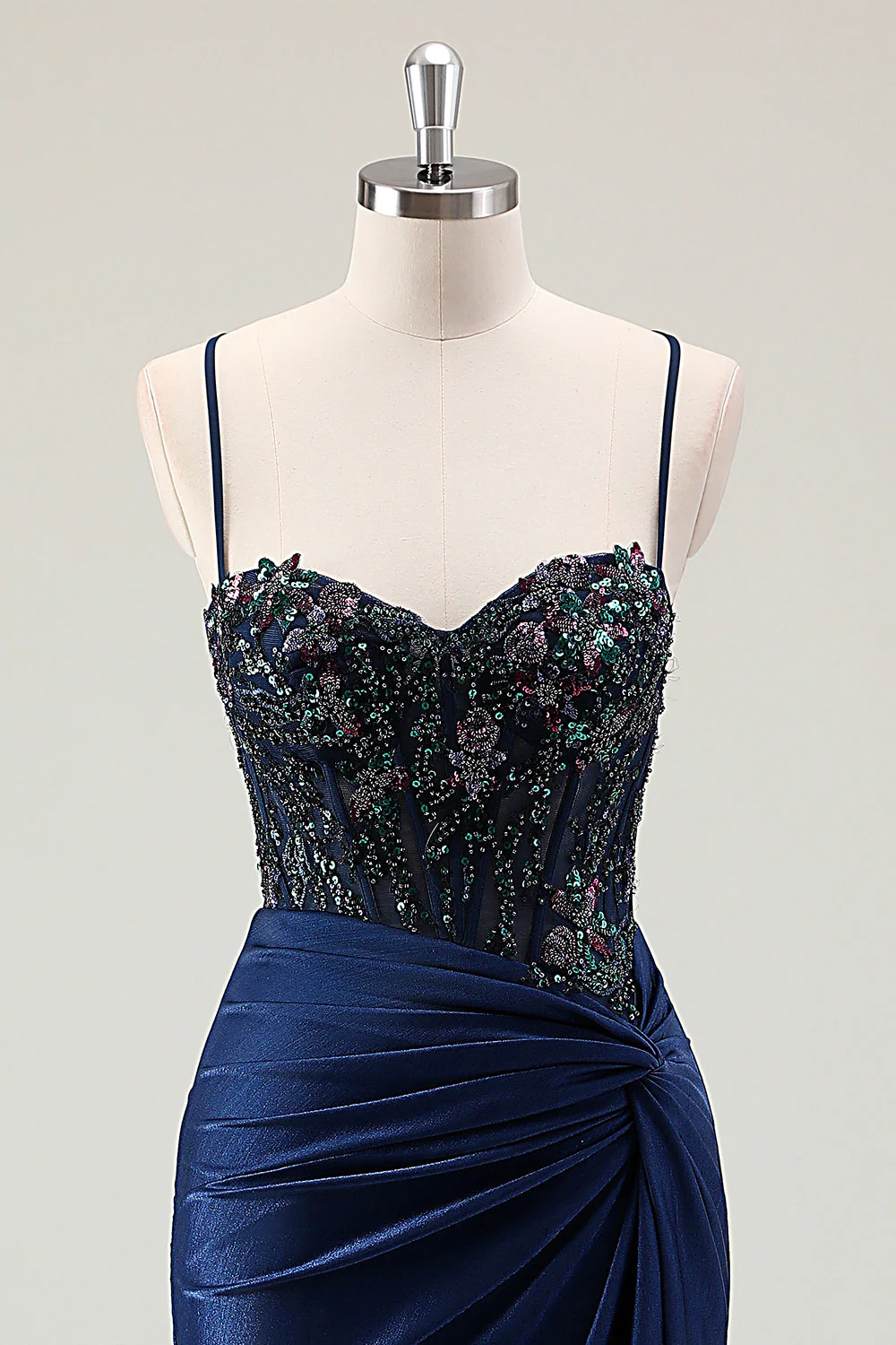 Sparkly Dusty Green Mermaid Sequins Spaghetti Straps Long Prom Dress with Slit - Image 10