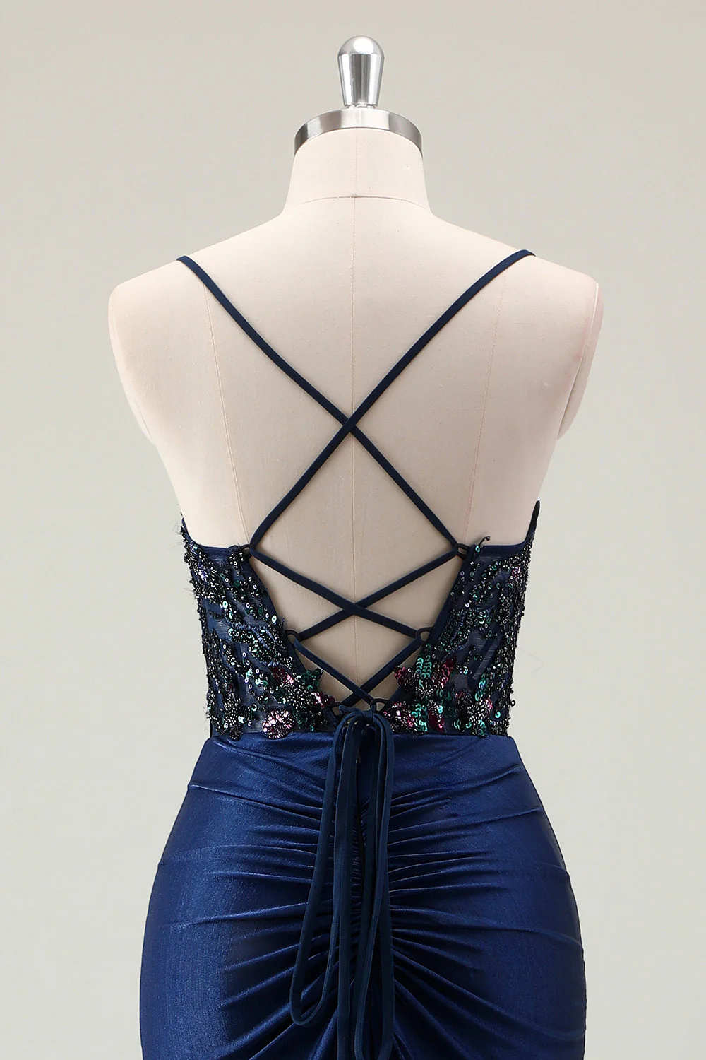 Sparkly Dusty Green Mermaid Sequins Spaghetti Straps Long Prom Dress with Slit - Image 11