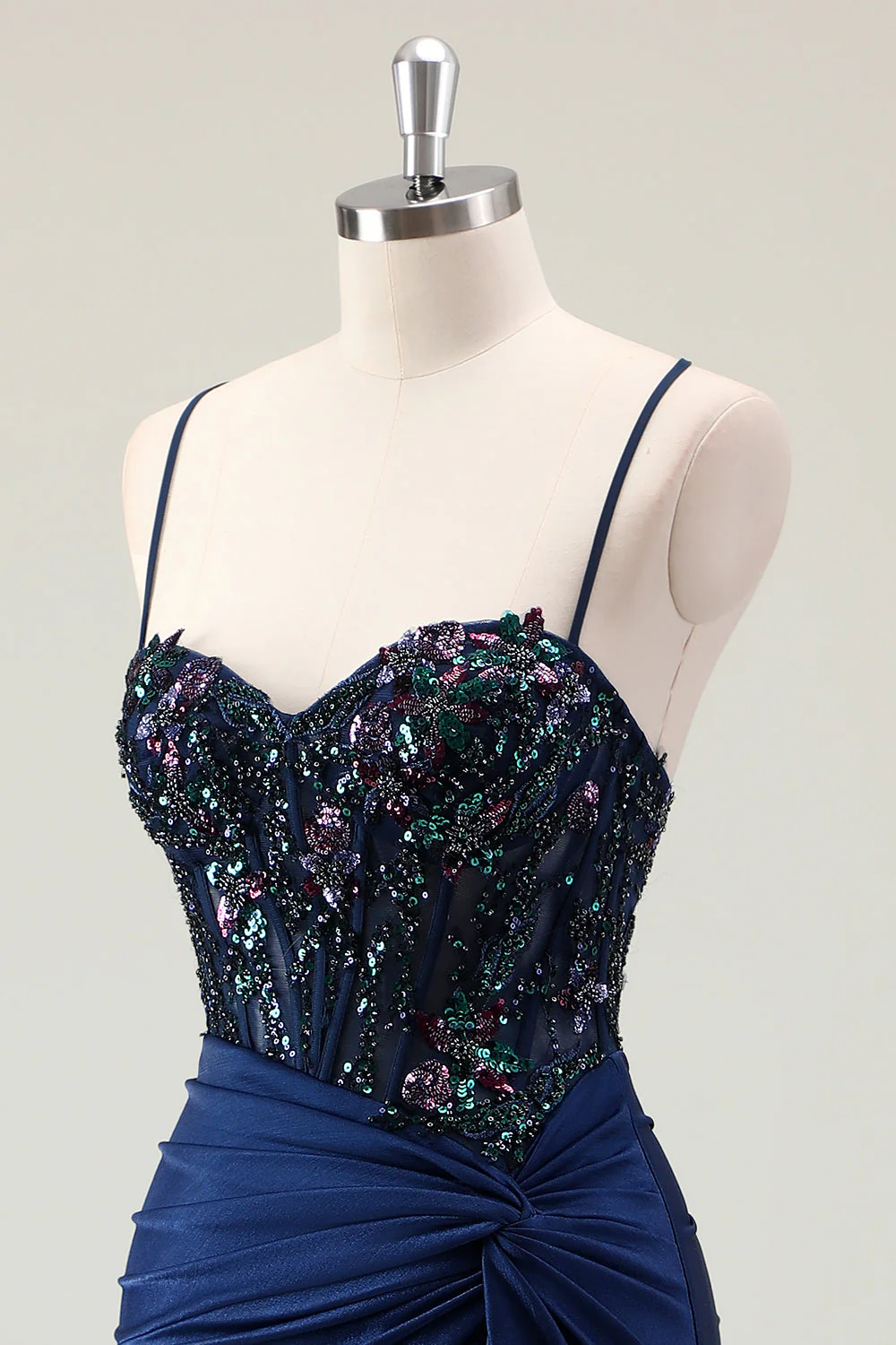 Sparkly Dusty Green Mermaid Sequins Spaghetti Straps Long Prom Dress with Slit - Image 12