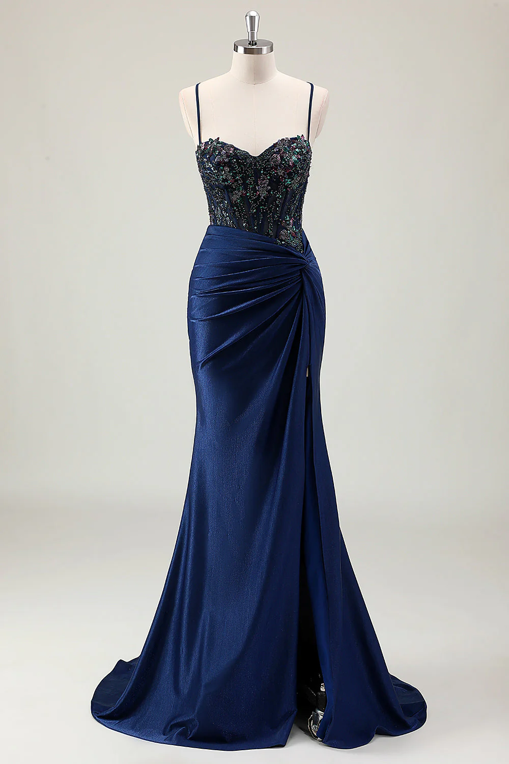 Sparkly Dusty Green Mermaid Sequins Spaghetti Straps Long Prom Dress with Slit - Image 7