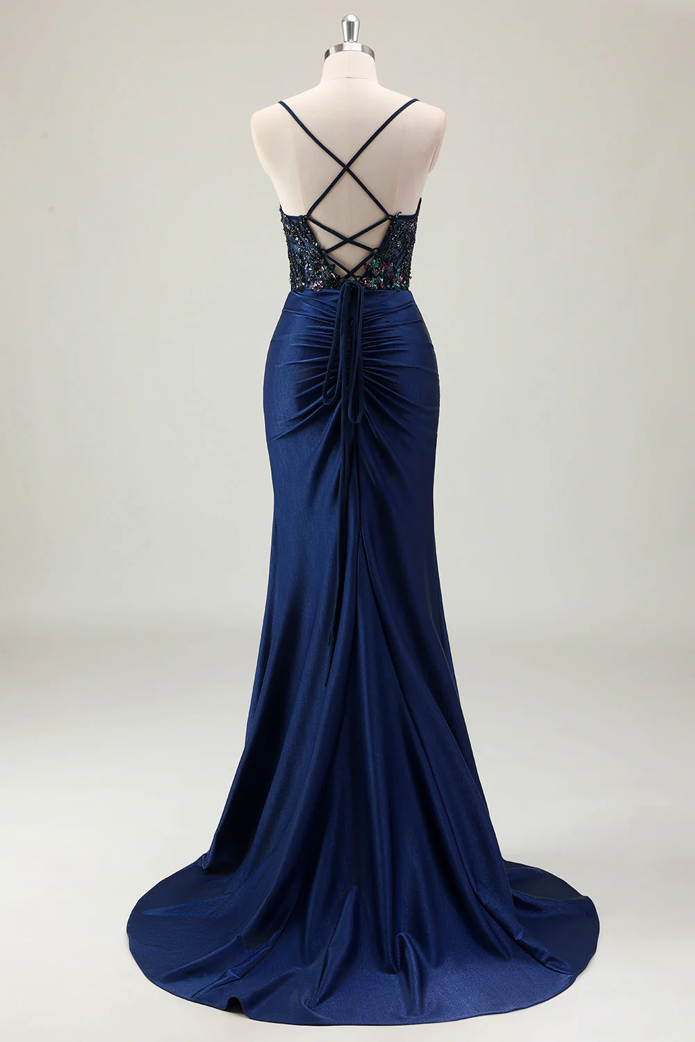 Sparkly Dusty Green Mermaid Sequins Spaghetti Straps Long Prom Dress with Slit - Image 8