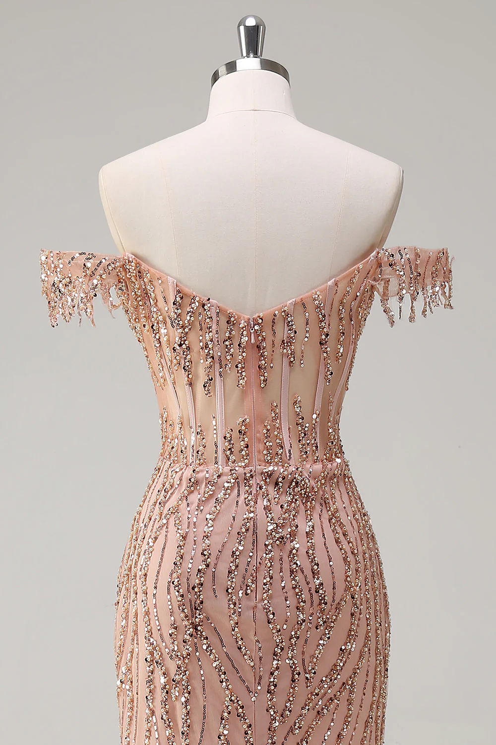 Sparkly Dusty Rose Mermaid Off the Shoulder Long Prom Dress with Slit - Image 5