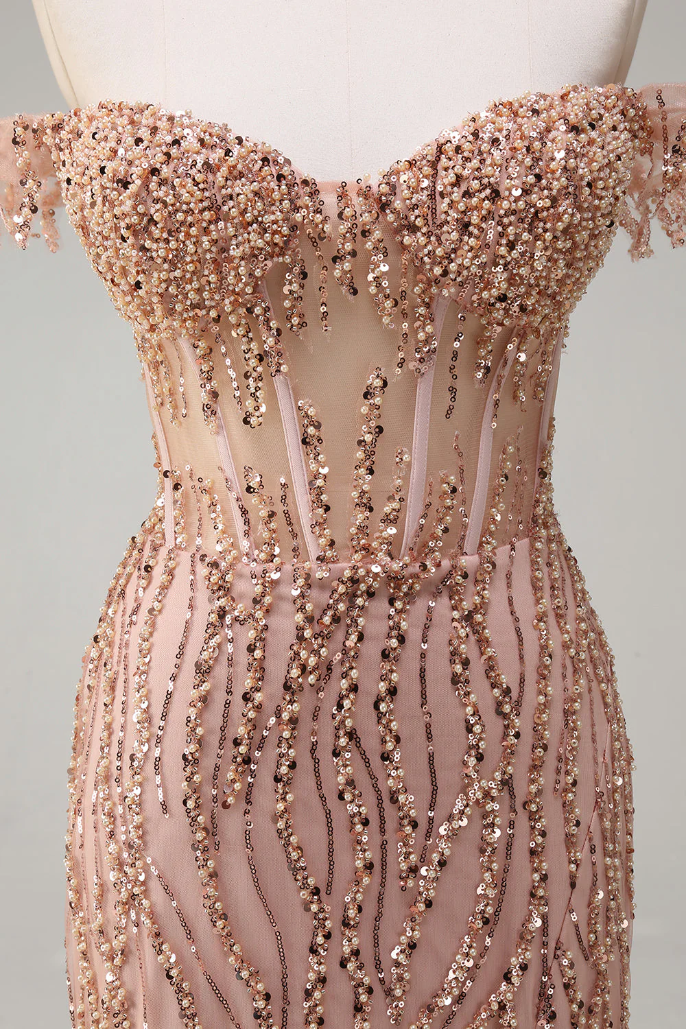 Sparkly Dusty Rose Mermaid Off the Shoulder Long Prom Dress with Slit - Image 7
