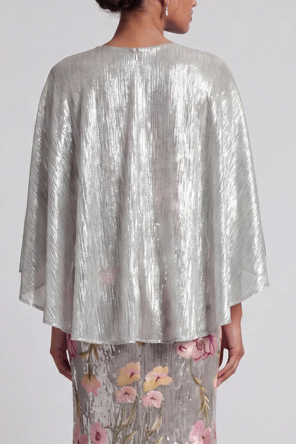 Sparkly Silver Sequin Mermaid Long Mother Of the Bride Dress with Cape - Image 5