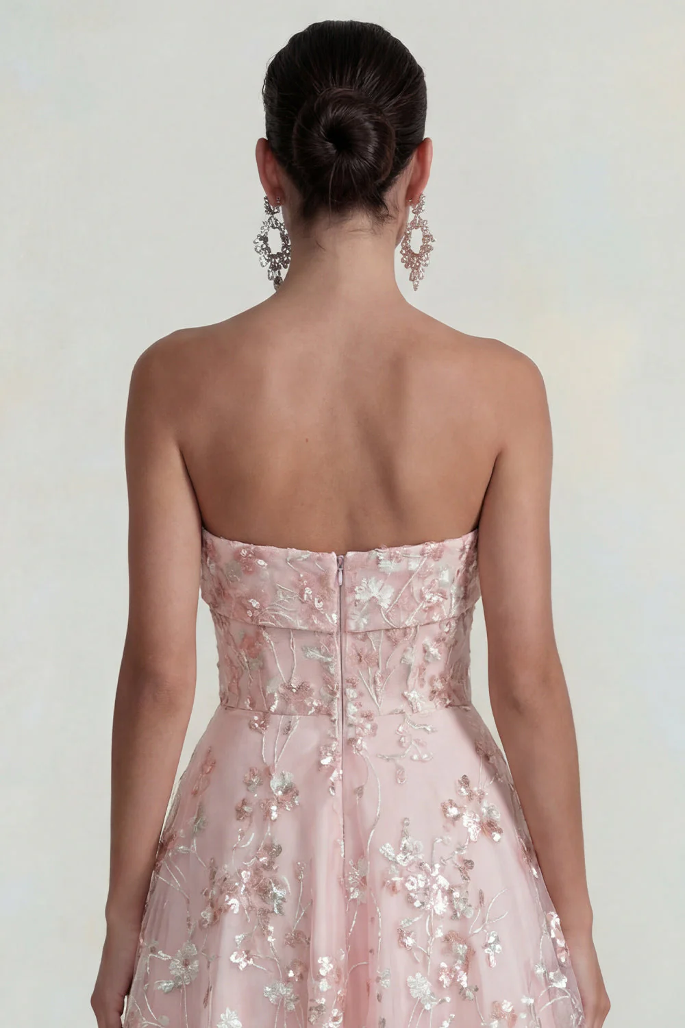Strapless Pink Flower A Line Midi Dress - Image 5