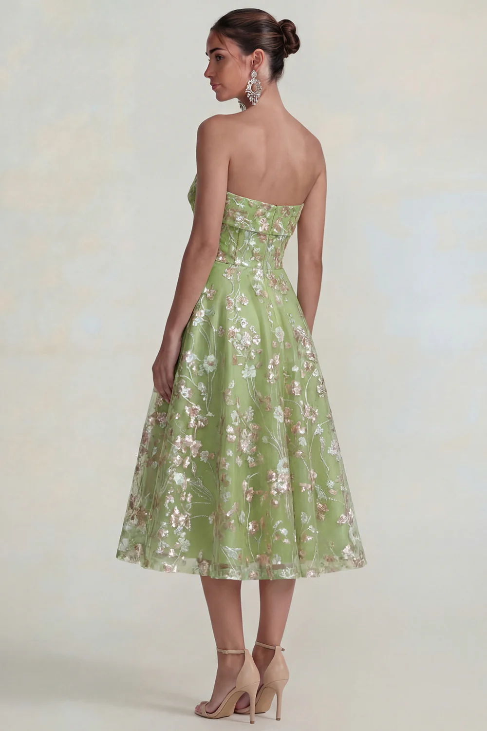 Strapless Pink Flower A Line Midi Dress - Image 7