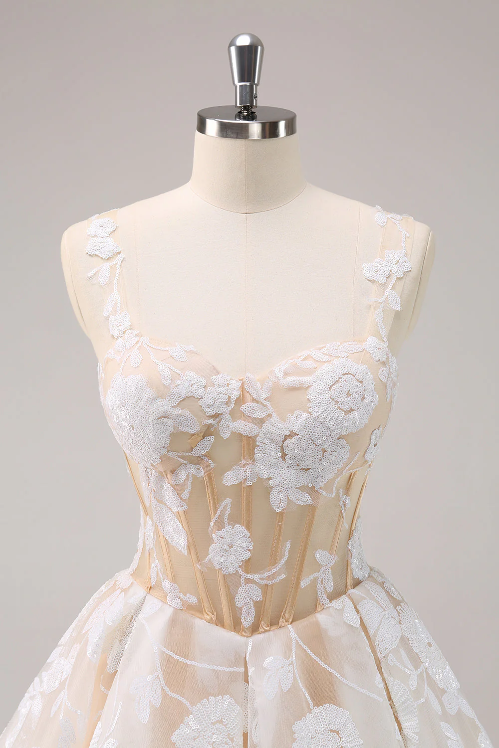 Sparkly White A-Line Floral Corset Short Graduation Dress - Image 4