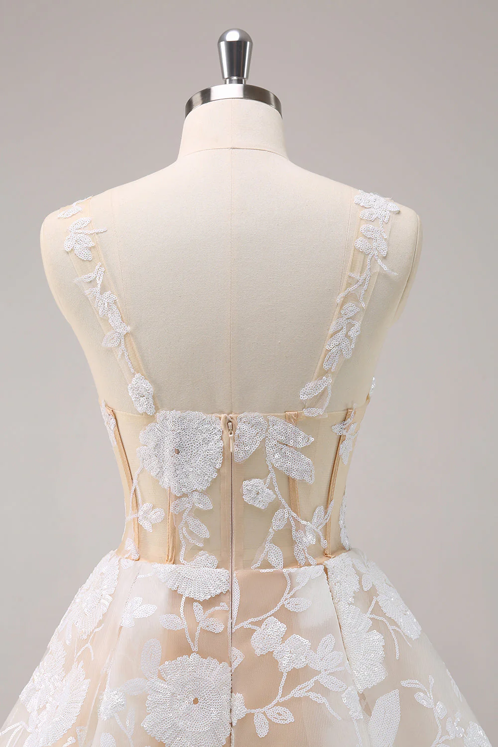 Sparkly White A-Line Floral Corset Short Graduation Dress - Image 5